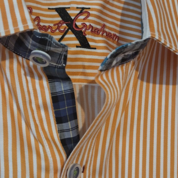 Robert Graham X Mens Orange Stripe Long Sleeve Flip Cuff Dress Shirt - Sz M - Picture 3 of 11